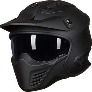 Open Face Motorcycle 3/4 Half Helmet for Dirt Bike Moped  Motocross Cruiser ScooterModel 726X (Matte Black,L)