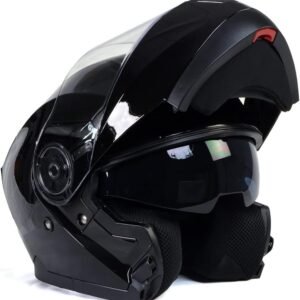 Helmets  Gloss Black Advanced Motorcycle Modular Helmet Biker w/Drop Down Visor - XX-Large