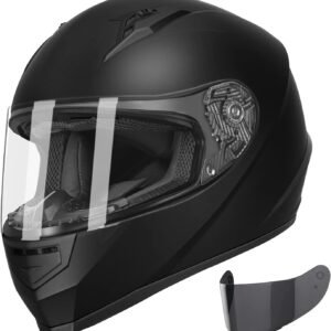 Compact Motorcycle Helmet - Matte Black, Medium - Full Face w/ Tinted Visor