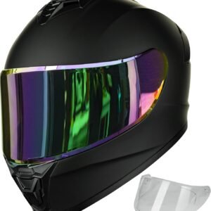 Motorcycle Helmets for Adult Men Women, Full Face Lightweight Street Bike Racing Helmet with Extra Clear Visor Model  Matte Black, Medium