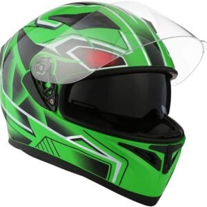 Motorcycle Street Bike Dual Visor/Sun Visor Full Face Helmet Panther Green, Size X-Large Size XL (59-60 CM,23.2/23.6 Inch)