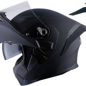 Motorcycle Modular Full Face Helmet Bike Flip up Dual Visor Sun Shield:  Matt Black