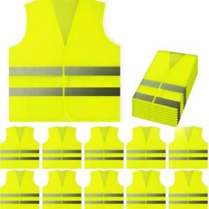 Safety Vests 10 Pack - Yellow Reflective High Visibility, Hi Vis Silver Strip, Men Women, Work, Cycling, Runner, Surveyor, Volunteer, Crossing Guard, Road, Construction, Neon (Mesh, 10)