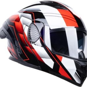 Full Face Modular Motorcycle Helmets Dual Visor Flip up Approved Racing Street Bike Motocross Helmet for Adults (Black/Red White, X-Large)