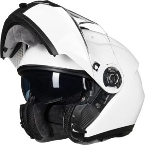 Adult Motorcycle Modular Full Face Helmet Flip up Dual Visor Approved Model 159(White,XX-Large)