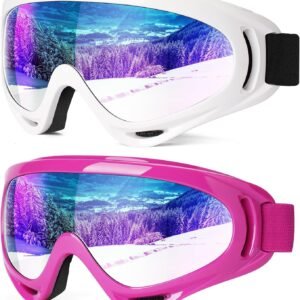 2-Pack Snow Ski Goggles, Snowboard Goggles for Men, Women, Youth, Kids, Boys or Girls, Snowmobile Goggles